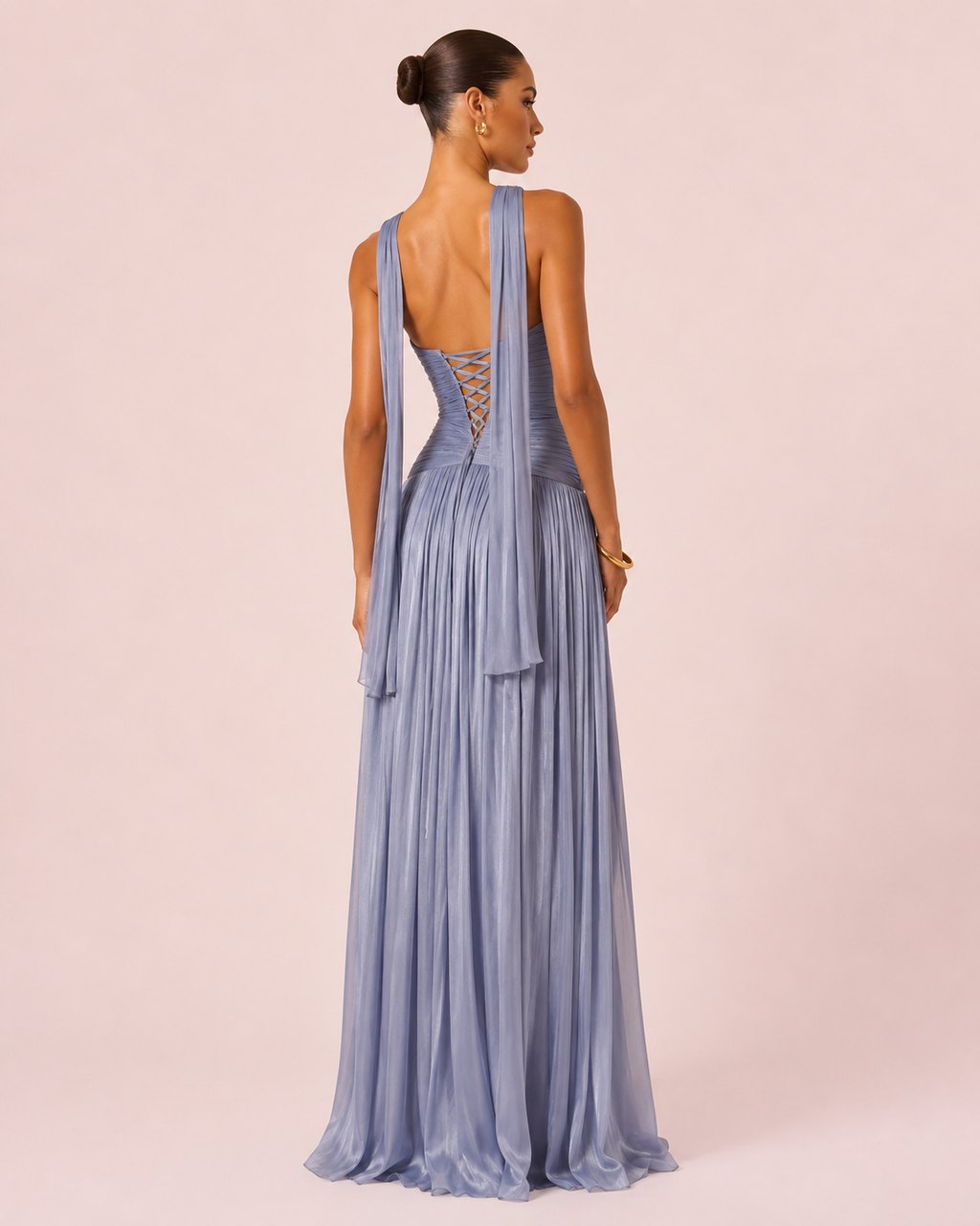 Gabrielle - Longue robe bustier bleu poussiéreux