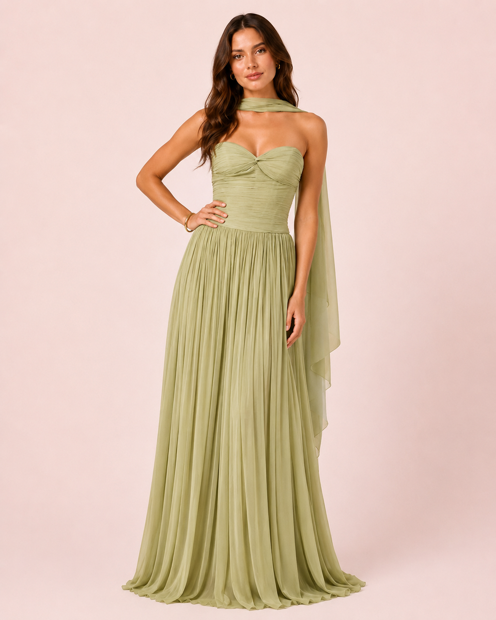 Gabrielle - Longue robe bustier vert olive