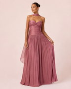 Gabrielle - Longue robe bustier rose mauve