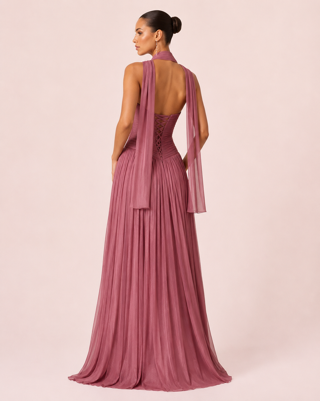 Gabrielle - Longue robe bustier rose mauve