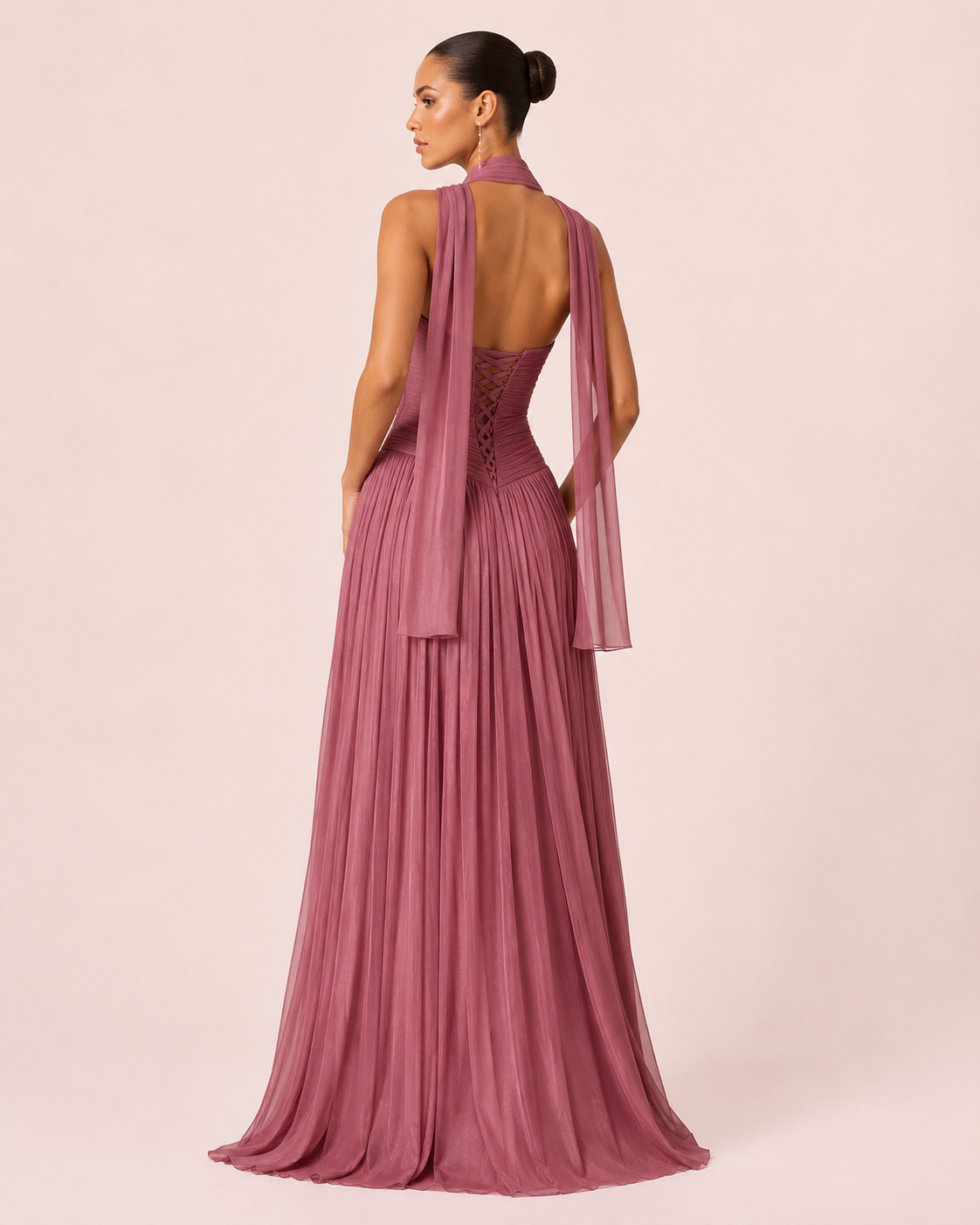Gabrielle - Longue robe bustier rose mauve