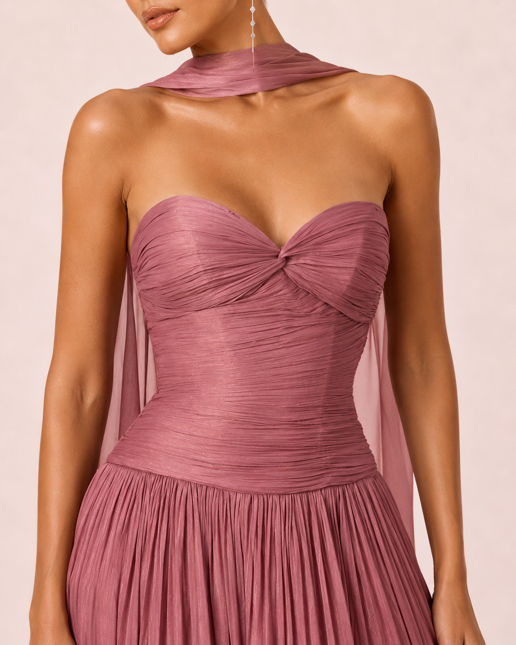 Gabrielle - Longue robe bustier rose mauve