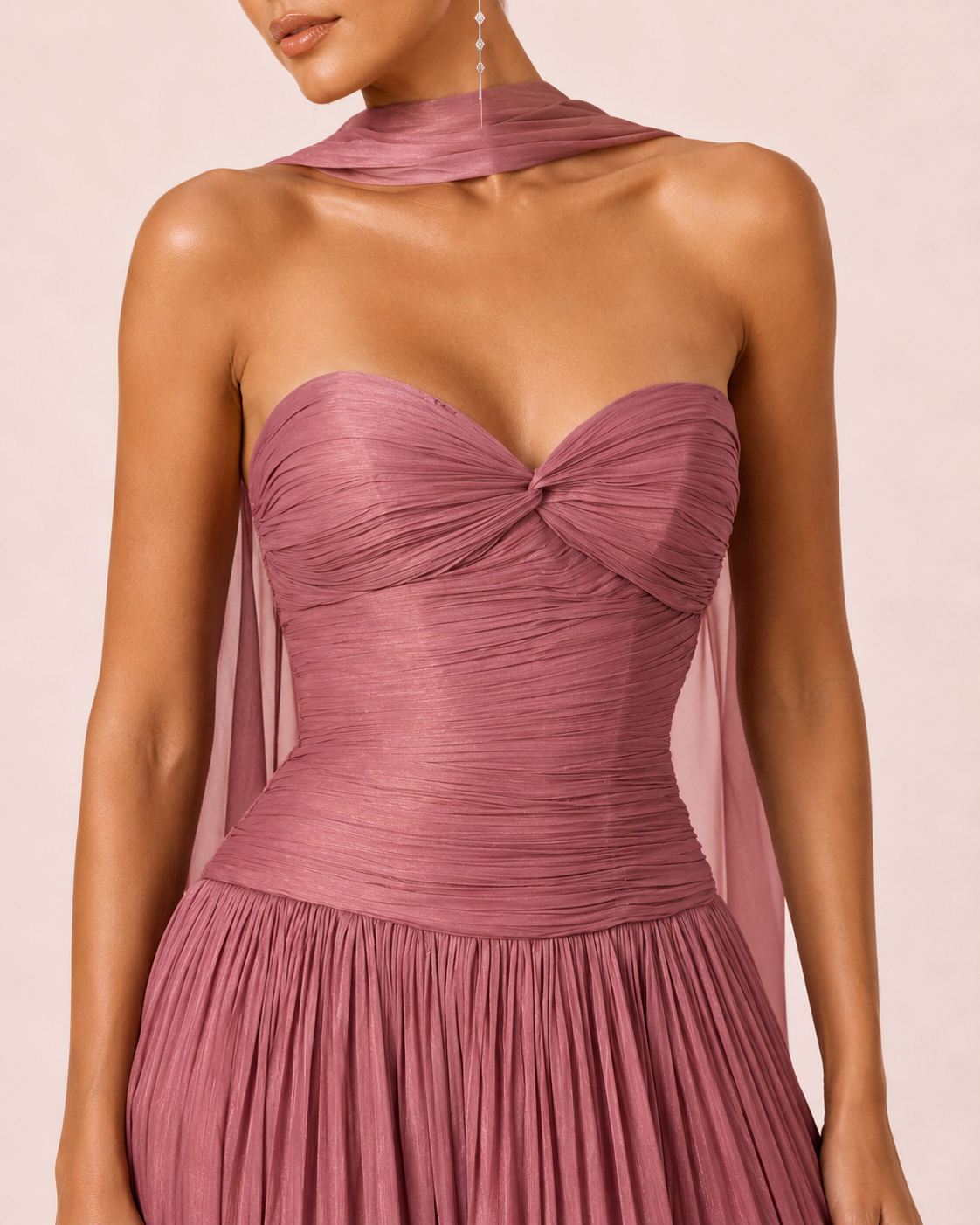 Gabrielle - Longue robe bustier rose mauve