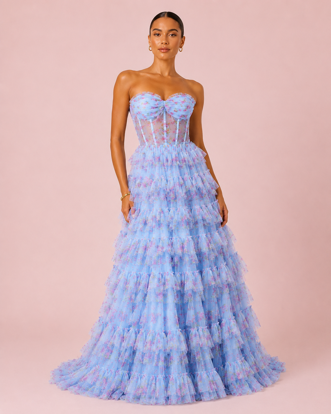 Grace - Longue robe fleurie bleue