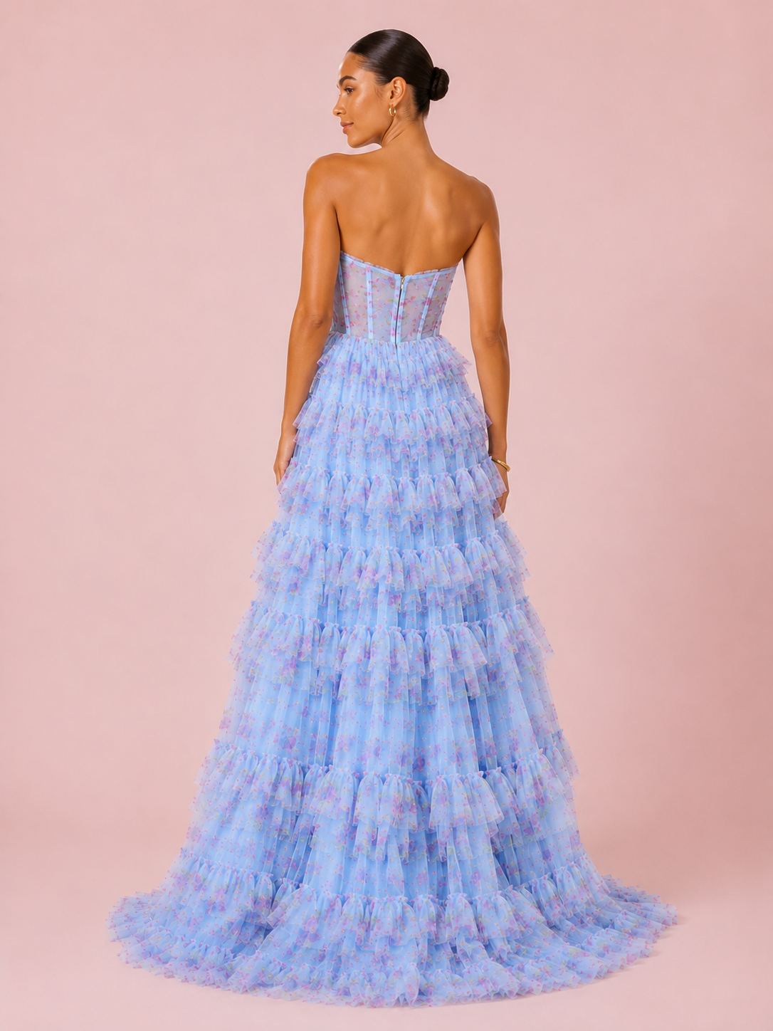 Grace - Longue robe fleurie bleue