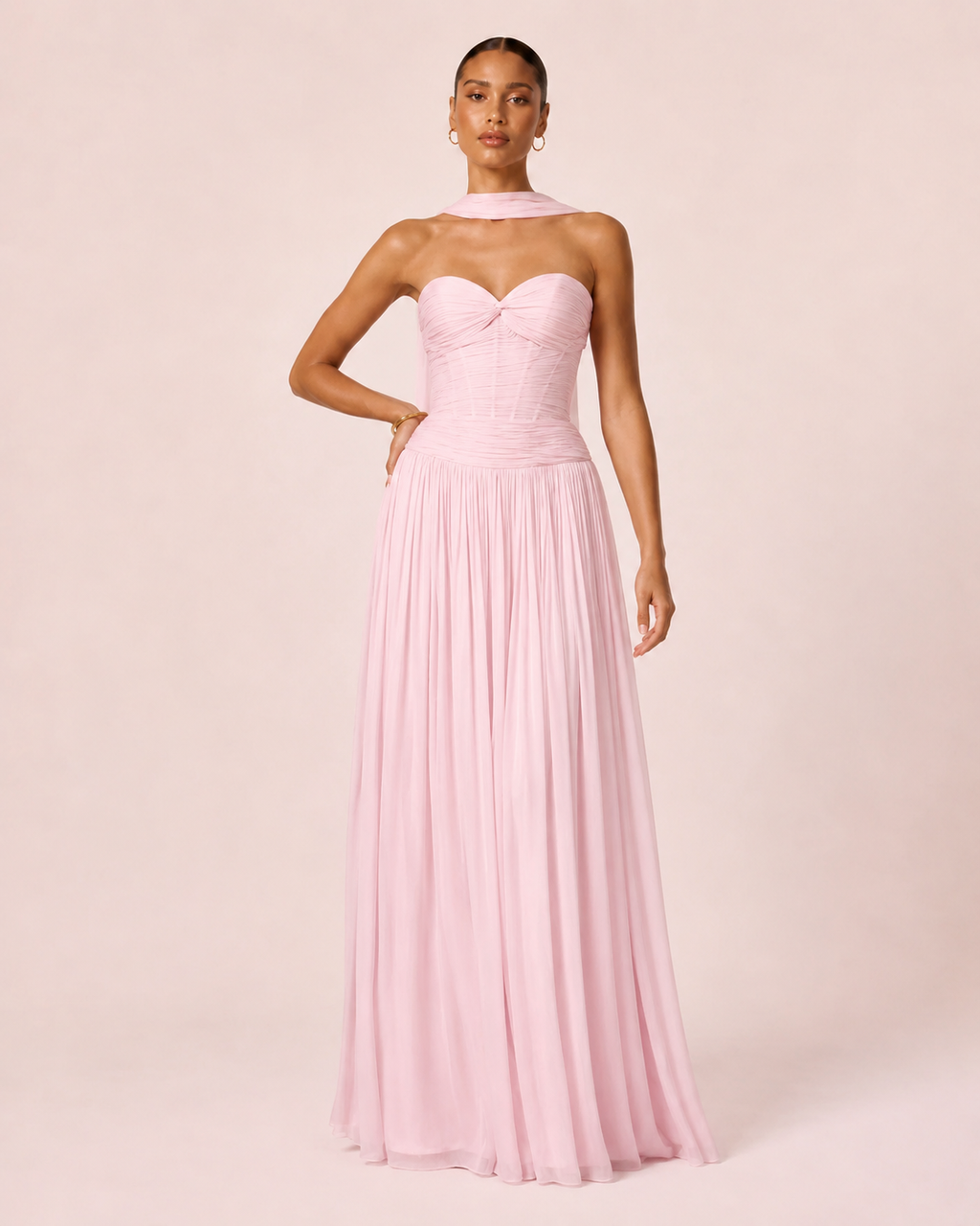 Gabrielle - Longue robe bustier rose