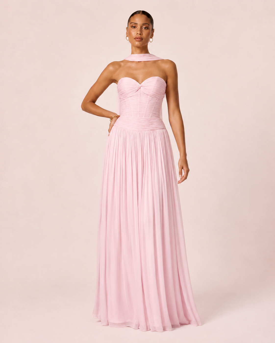 Gabrielle - Longue robe bustier rose