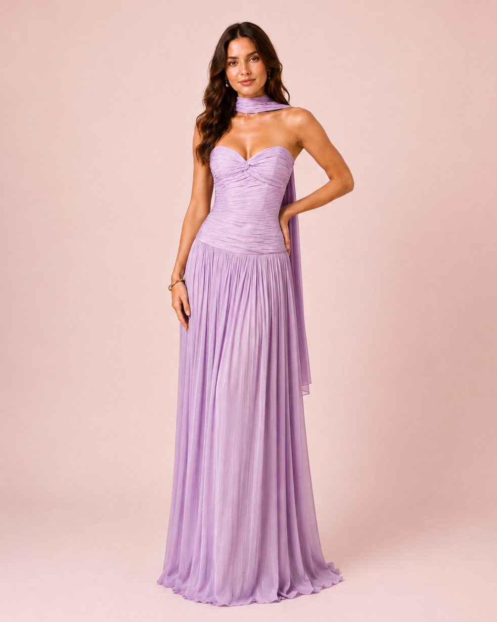 Gabrielle - Longue robe bustier lilas