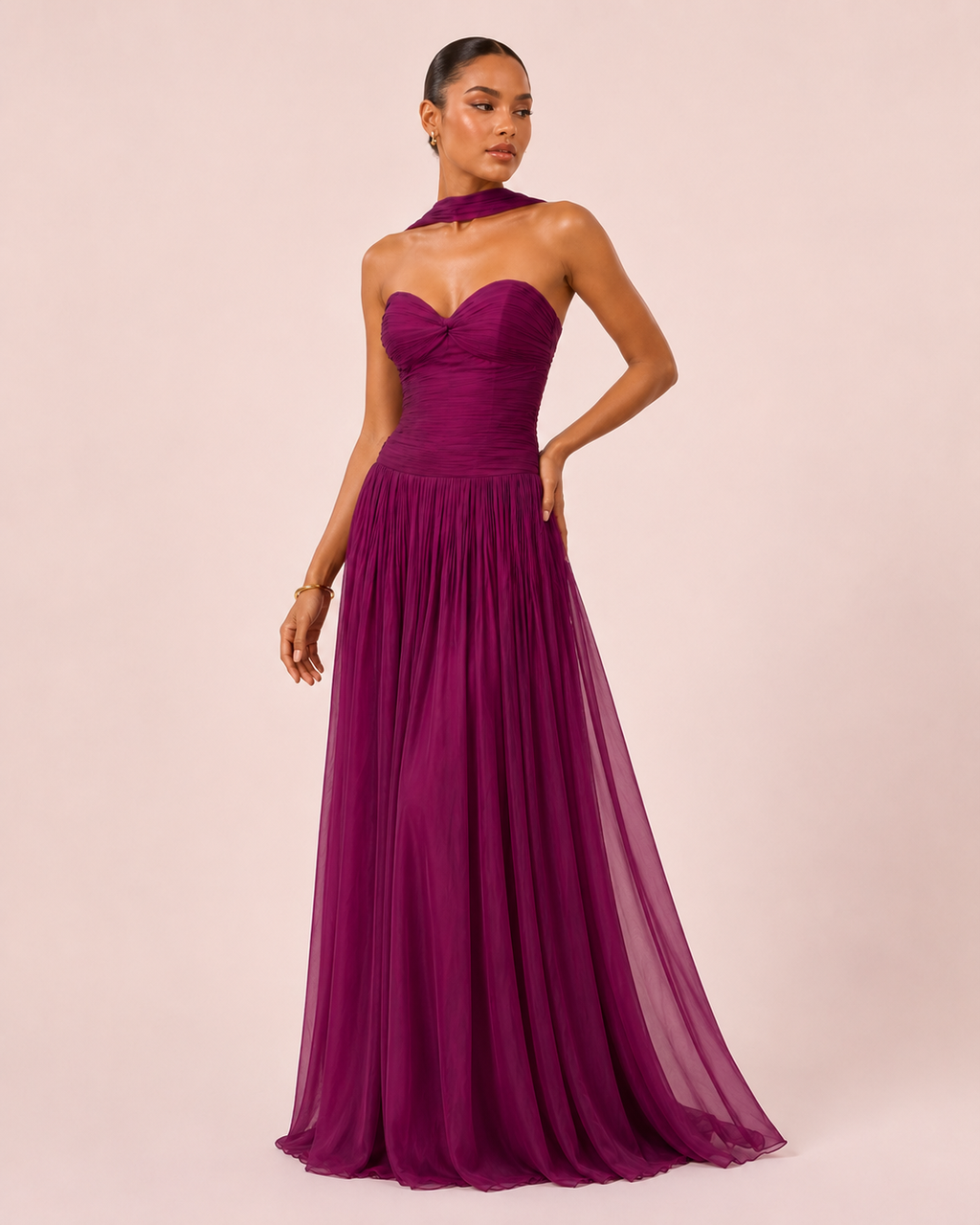 Gabrielle - Longue robe bustier prune