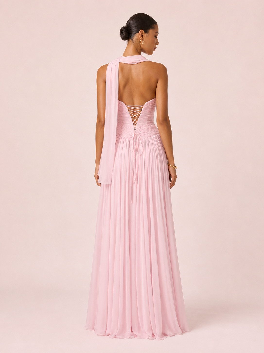 Gabrielle - Longue robe bustier rose