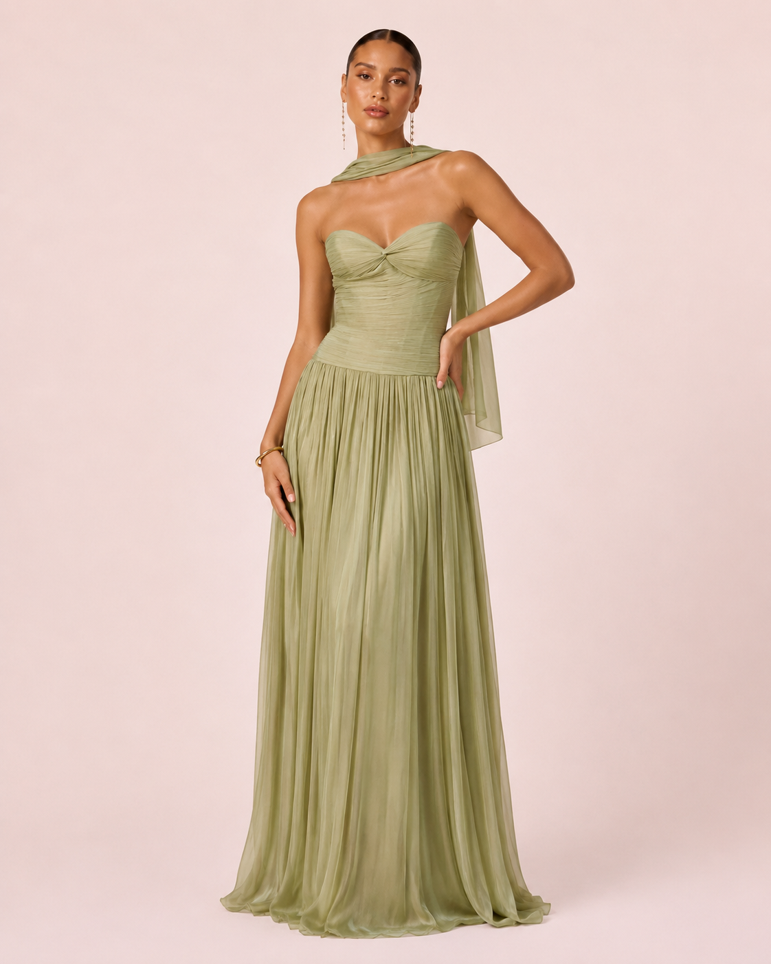 Gabrielle - Longue robe bustier vert olive