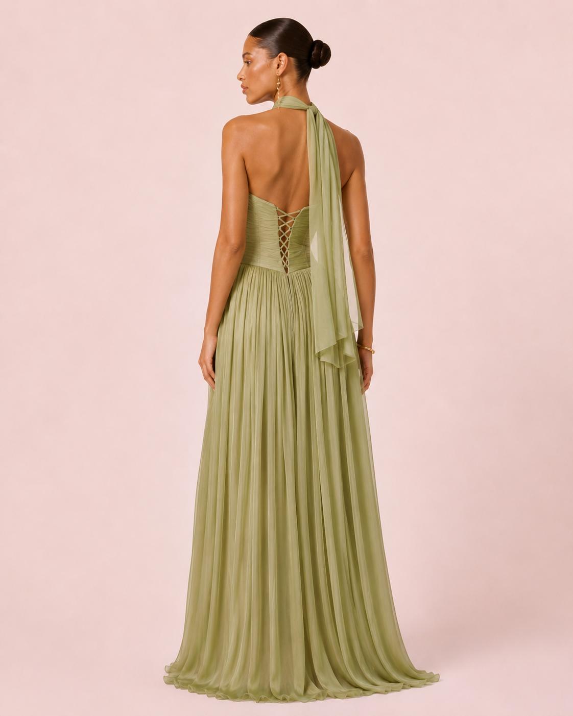 Gabrielle - Longue robe bustier vert olive