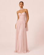 Gabrielle - Longue robe bustier rose poudré
