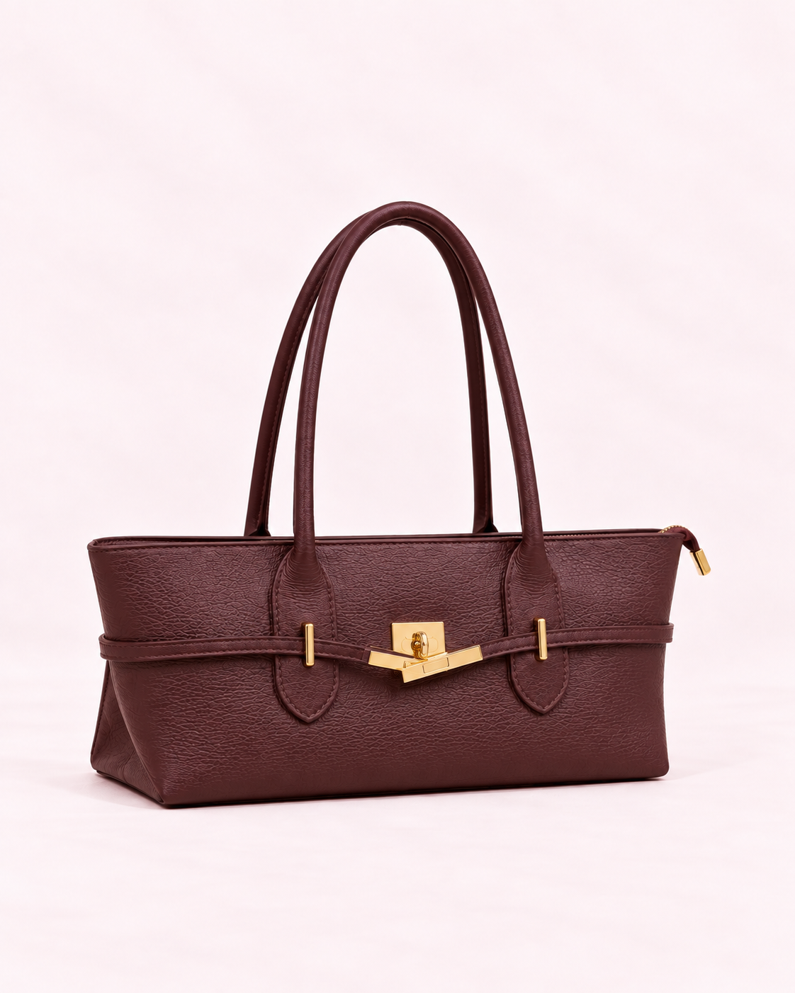 Gina - Sac baguette en cuir bordeaux