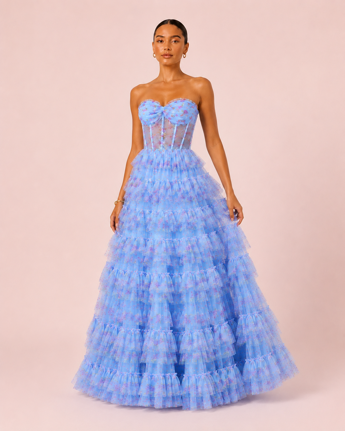 Grace - Longue robe fleurie bleue