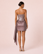 Stella - Robe courte à sequins taupe