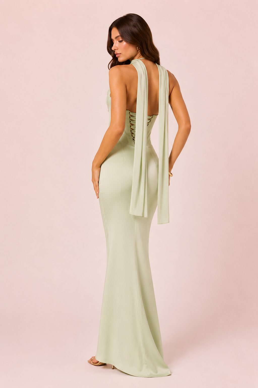 Suzane - Robe longue drapée vert sauge
