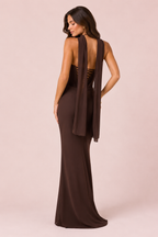 Suzane - Robe longue drapée marron