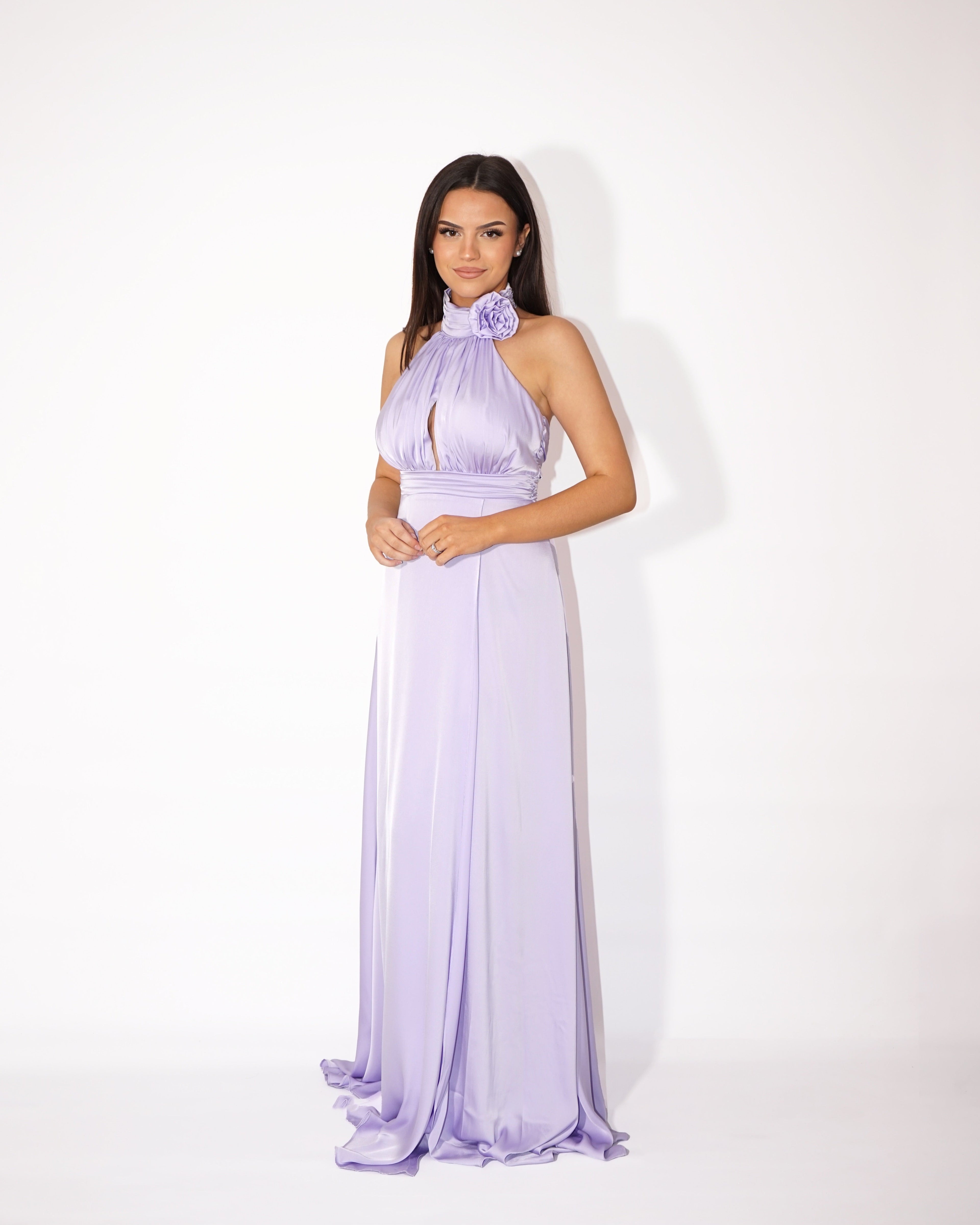 Long Lilac Satin Dress