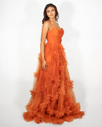 Alia - Longue robe en tulle terracotta