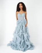 Long Blue Corset Dress