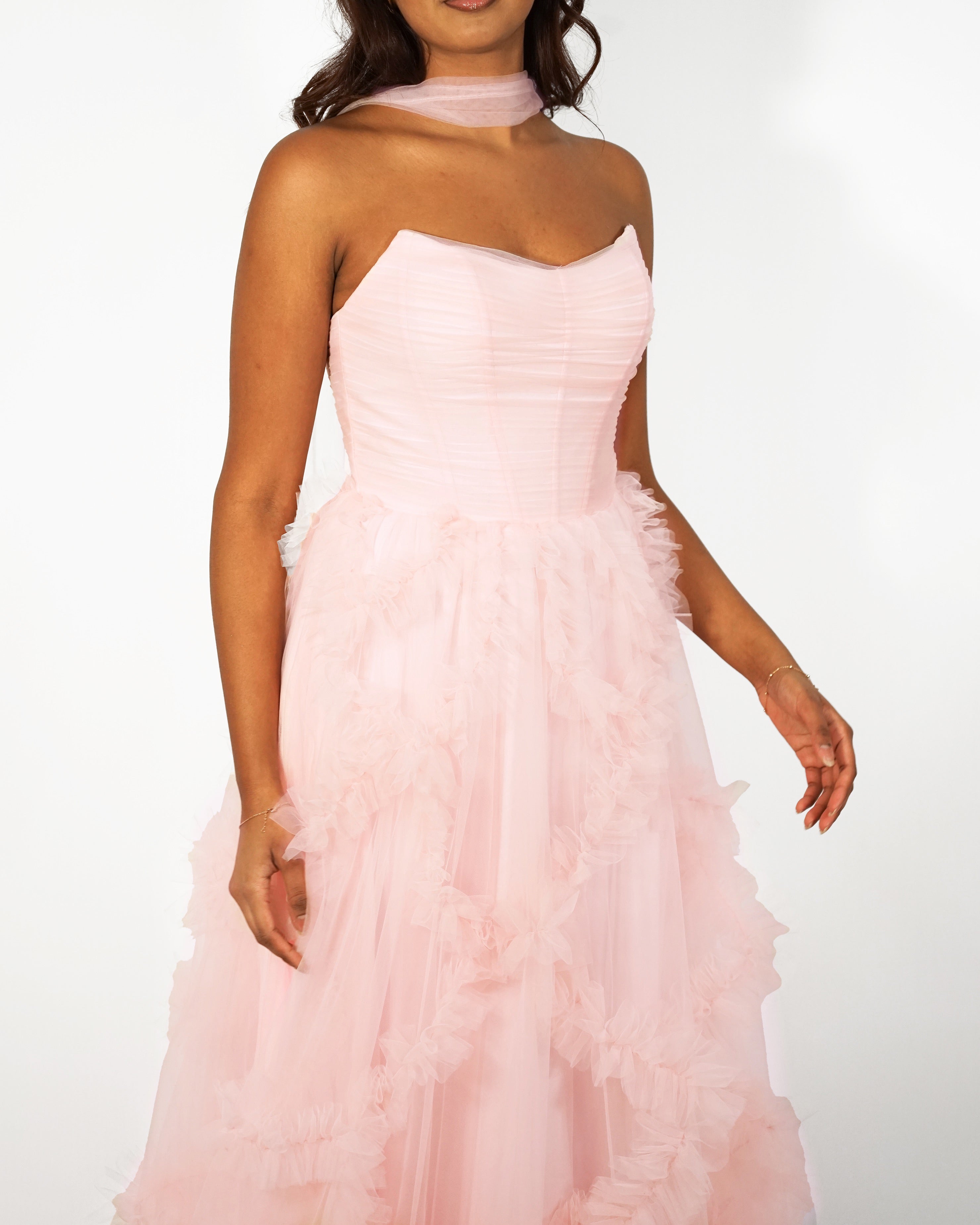 Alia - Longue robe en tulle rose