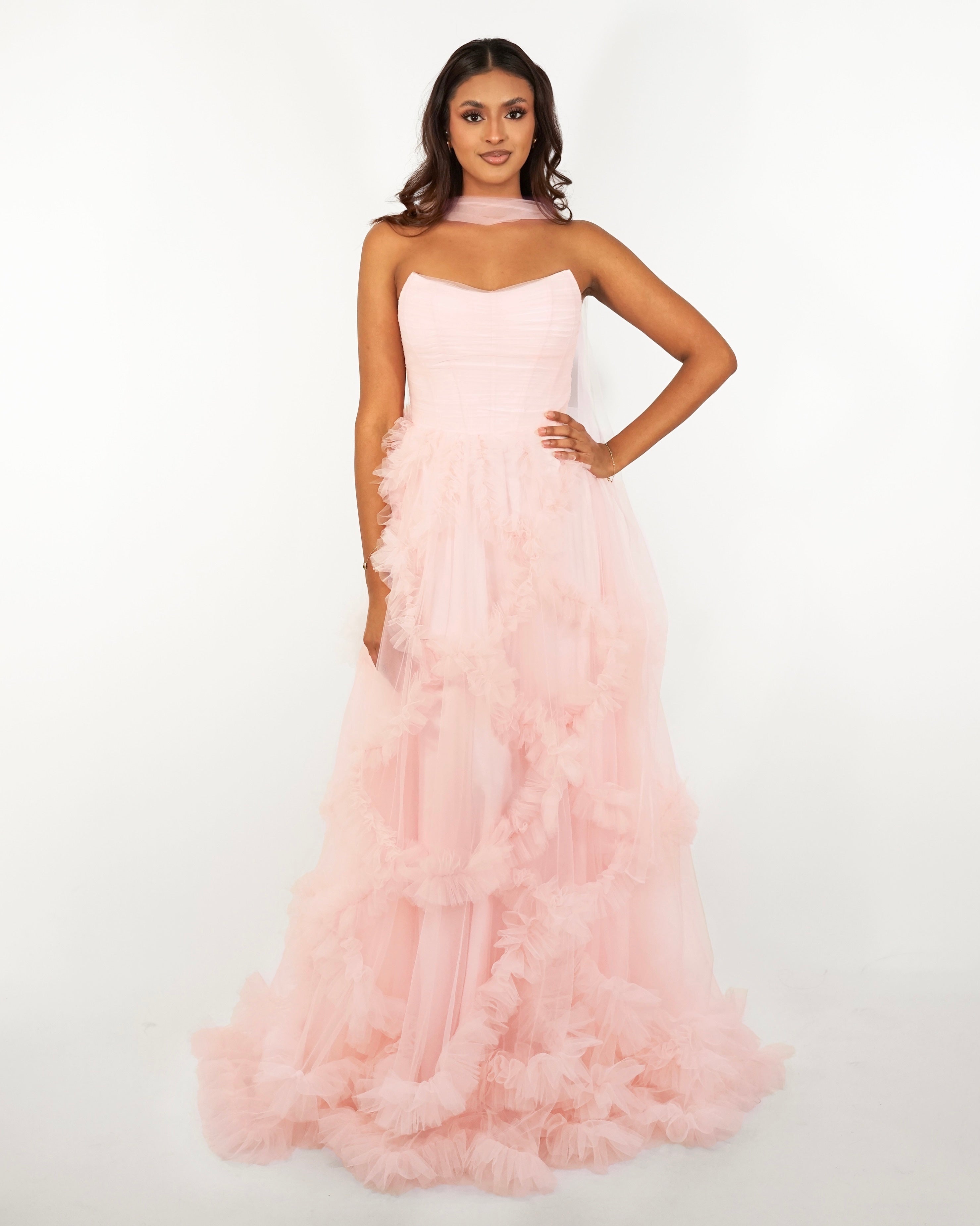 Alia - Longue robe en tulle rose