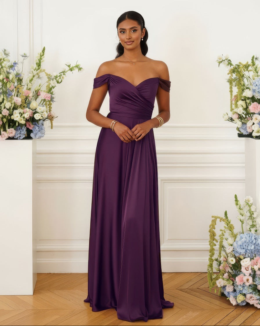 Romy - Robe à épaules dénudées prune