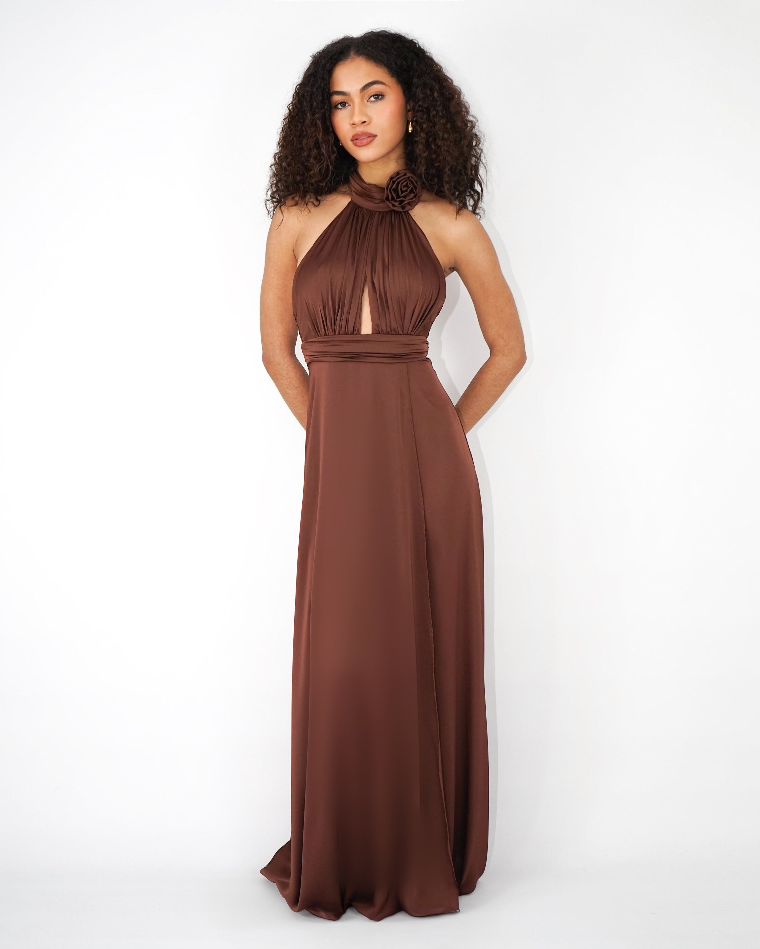 Long Brown Satin Dress