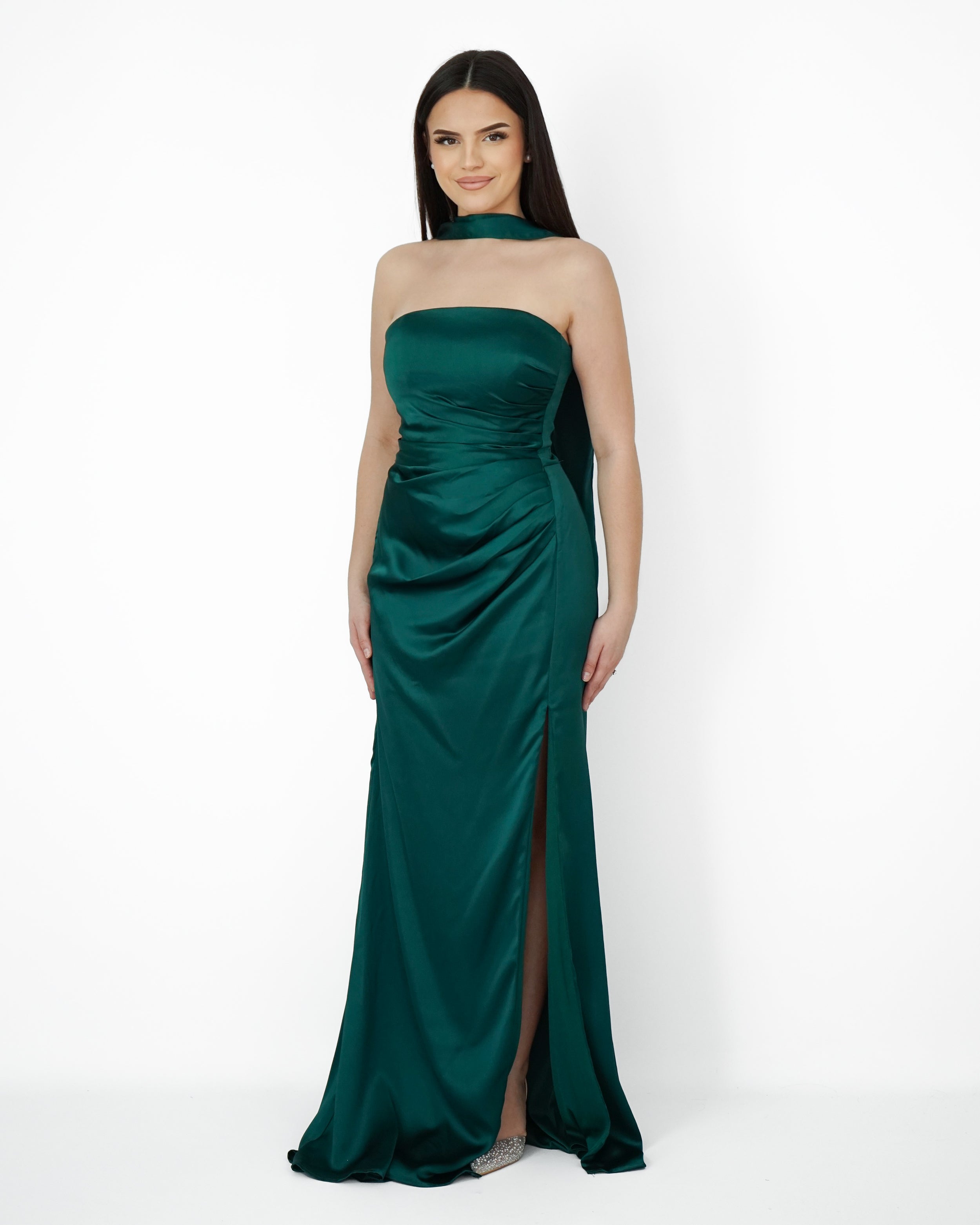 Sia - Robe Bustier En Satin Vert Emeraude