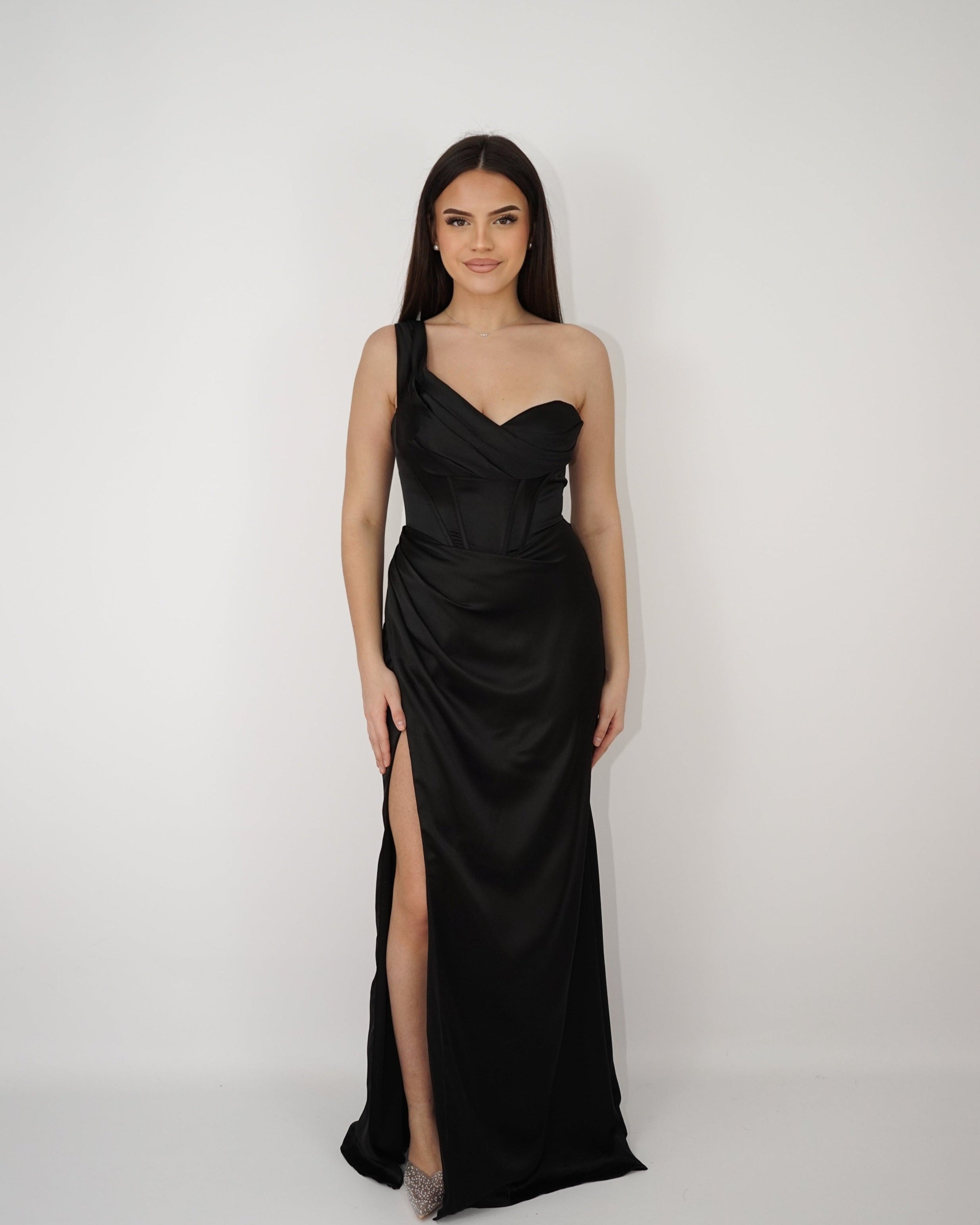 Nova Robe Corset Asymétrique En Satin Noir