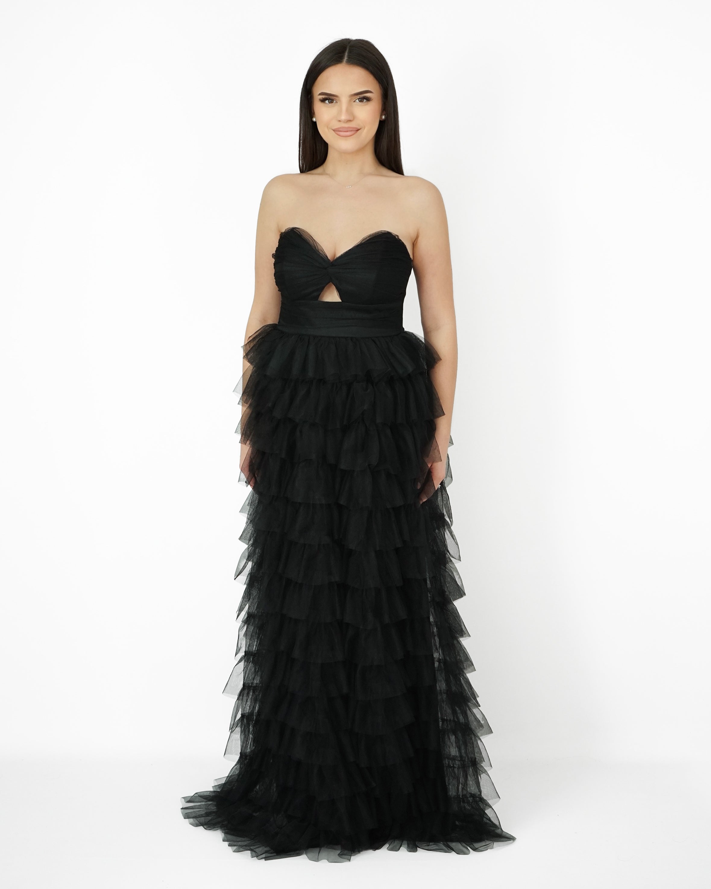 Robe Bustier A Volants Noire