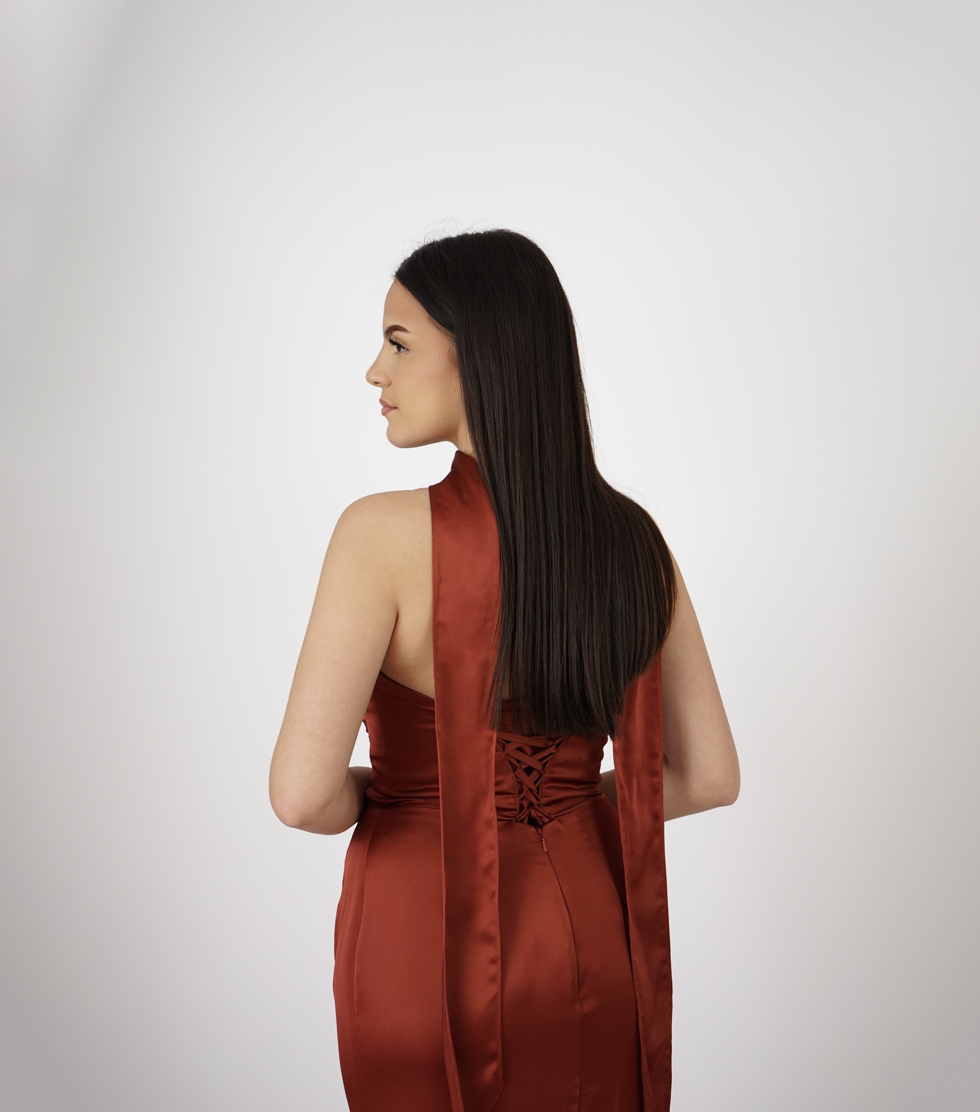 Sia Robe Bustier En Satin Terracotta