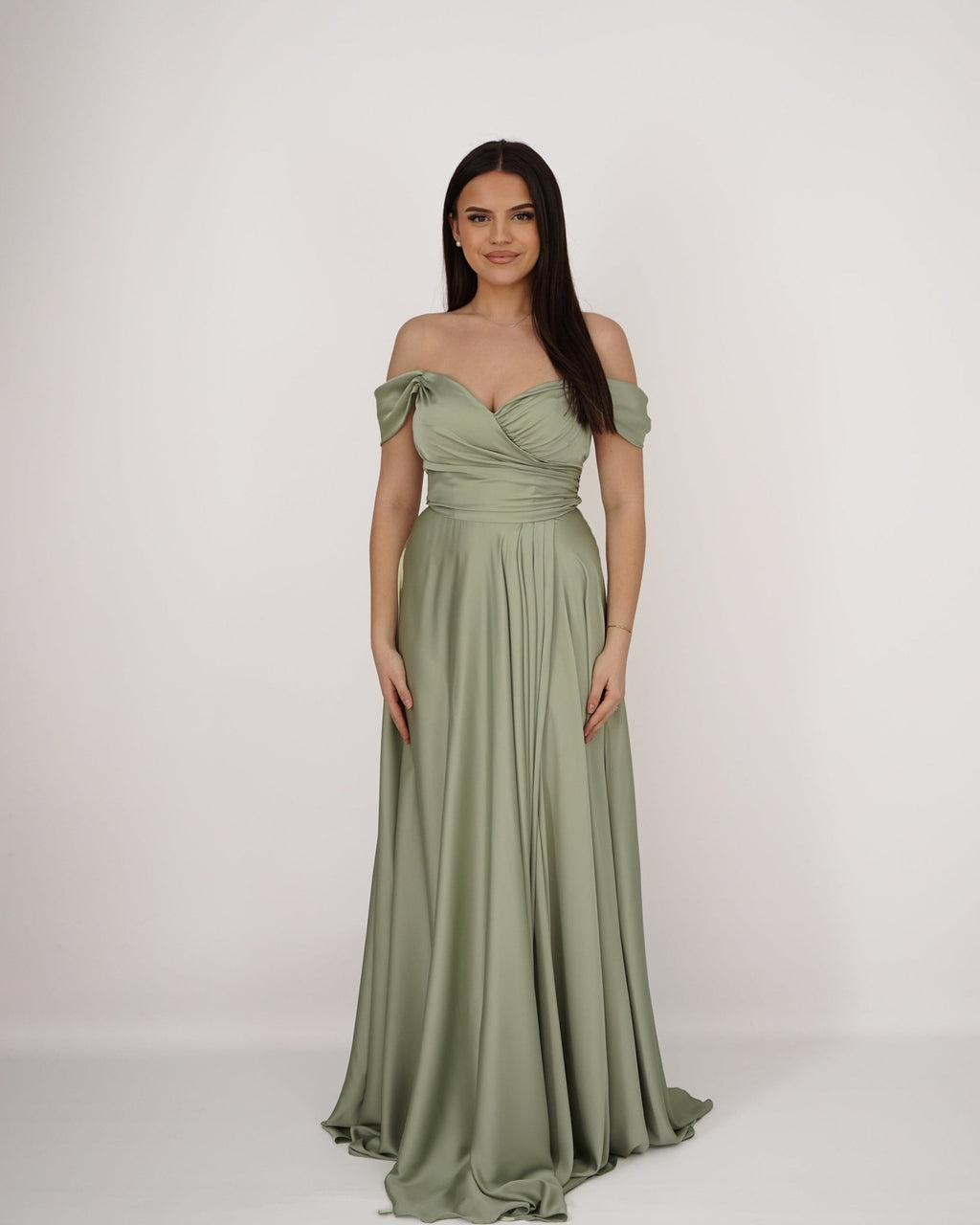 Romy - Robe à épaules dénudées verte sauge