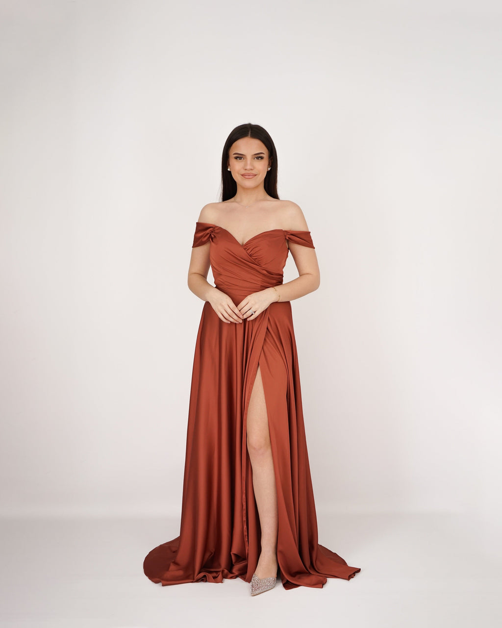 Longue robe à épaules dénudée Terracotta