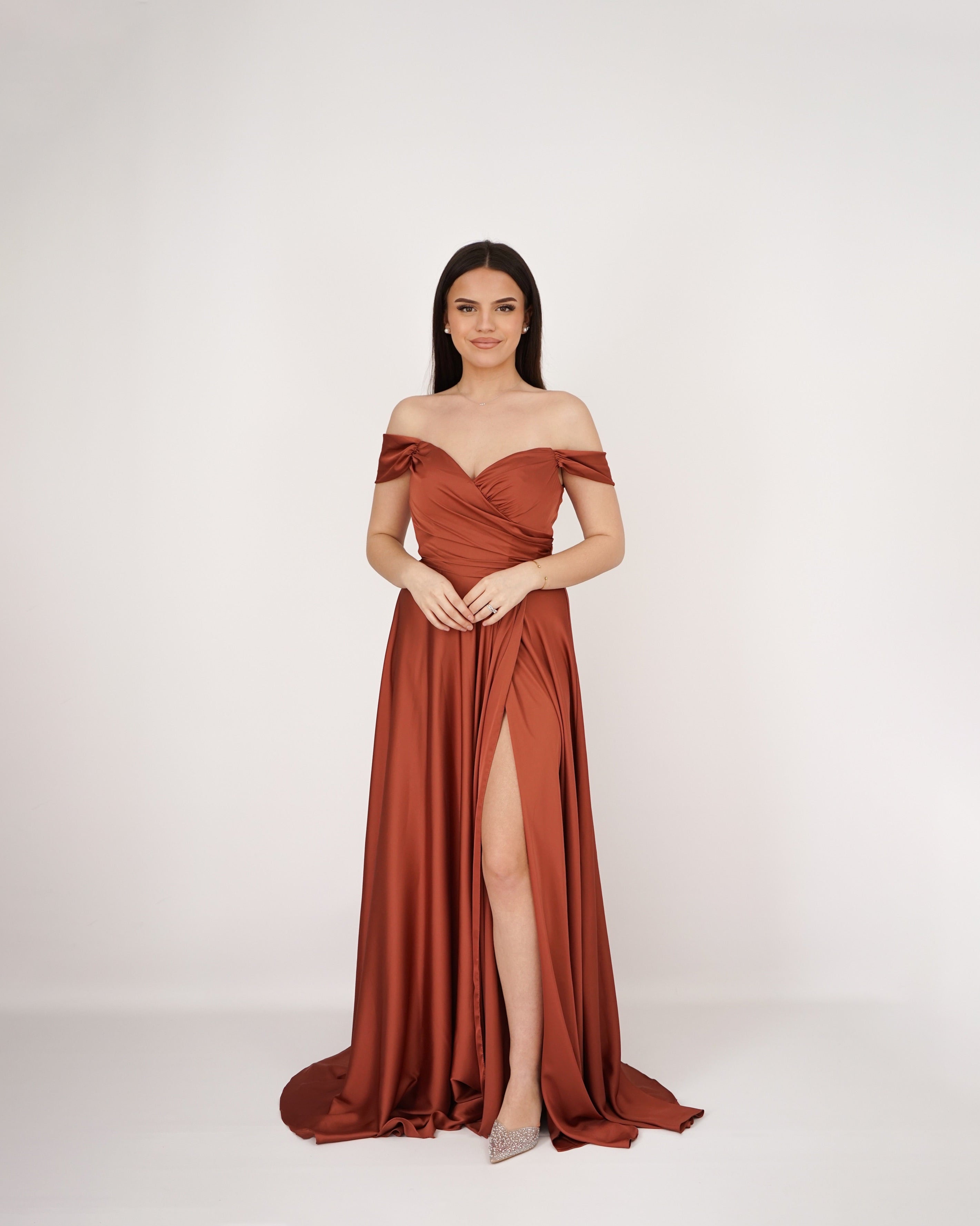 Longue robe à épaules dénudée Terracotta