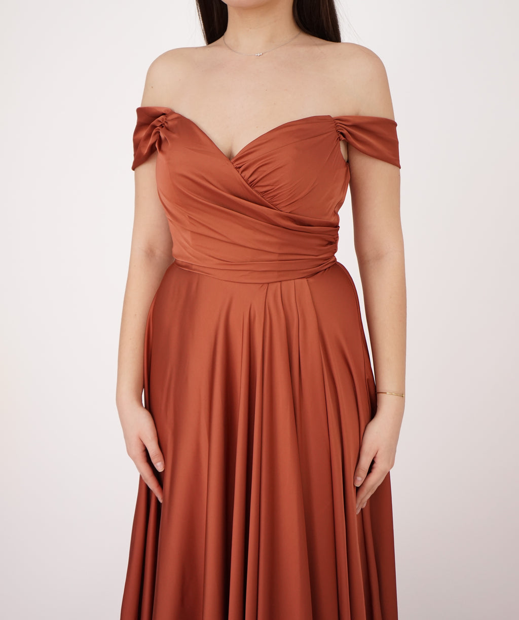 Longue robe à épaules dénudée Terracotta