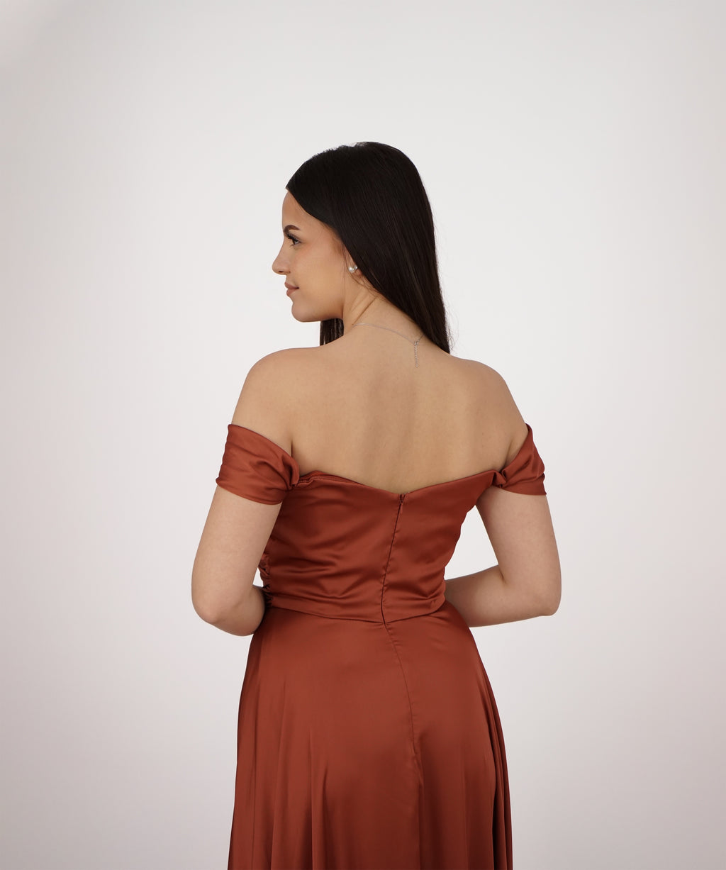 Longue robe à épaules dénudée Terracotta