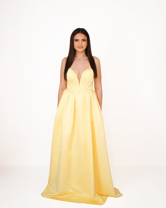 Robe bustier évasée jaune