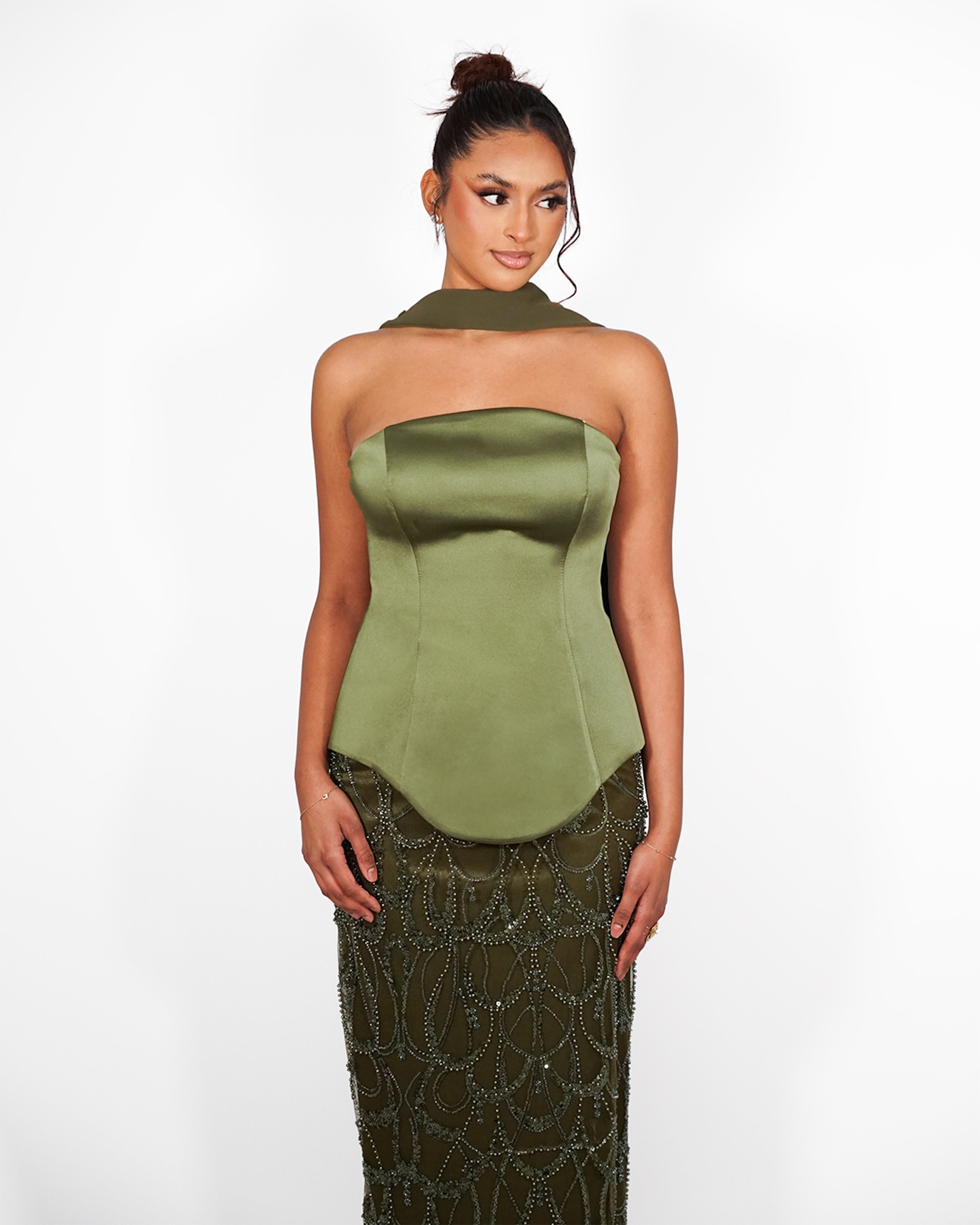 Ava - Robe bustier vert olive