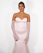 Valentina - Robe longue perlée rose poudré