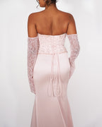 Valentina - Robe longue perlée rose poudré