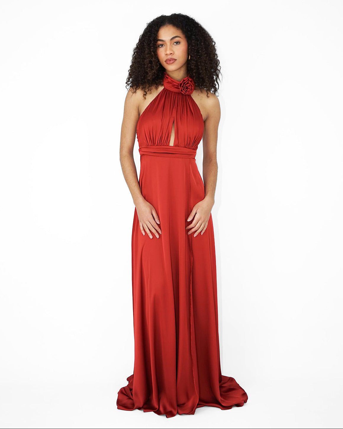 Rose - Longue robe satinée terracotta