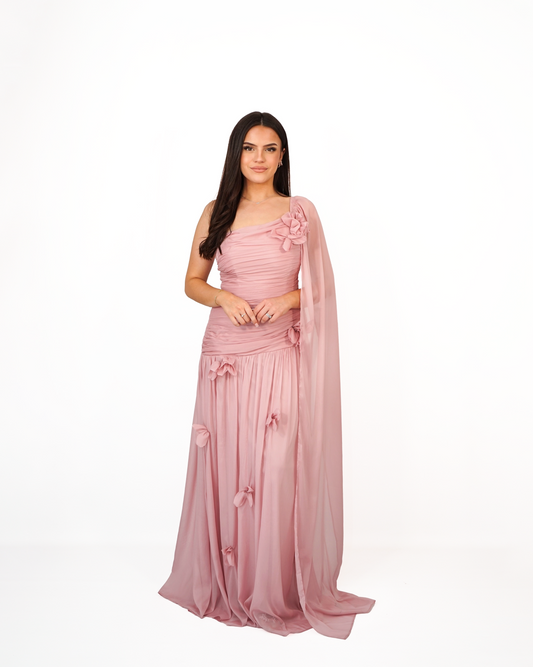 Robe asymétrique drapée rose
