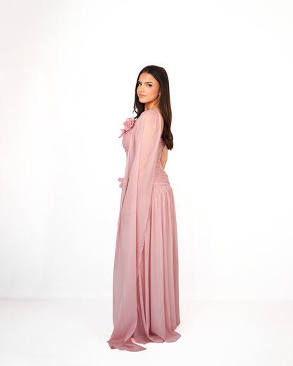 Robe asymétrique drapée rose