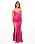 Mila - Robe satinée fuchsia