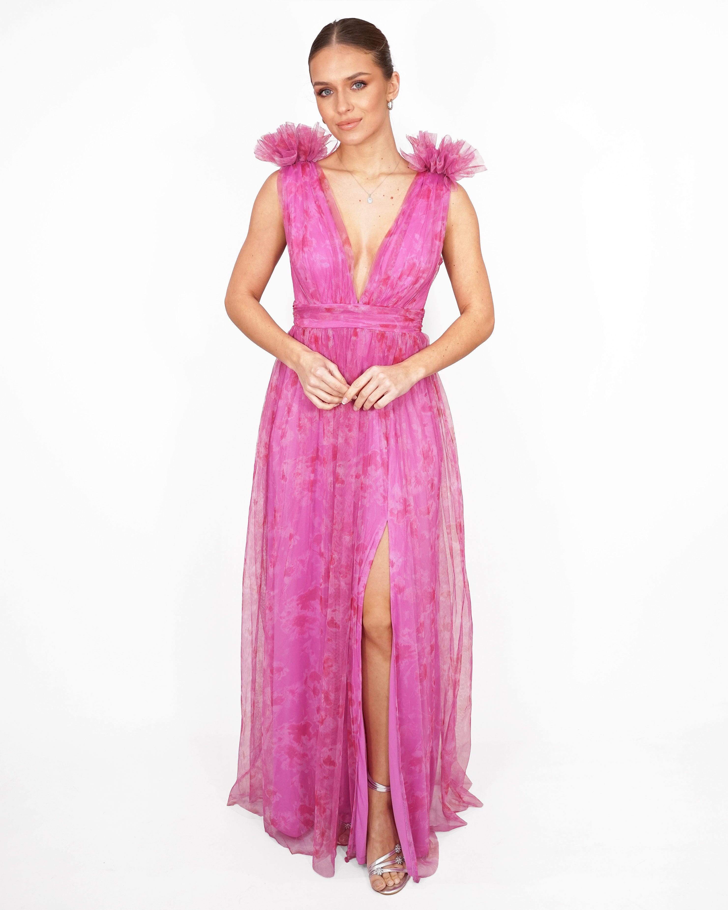 Lucie - Longue robe en tulle fleurie