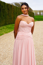 Oriane- Longue robe bustier rose poudré