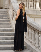 Long Black Dress with Flowing Skirt