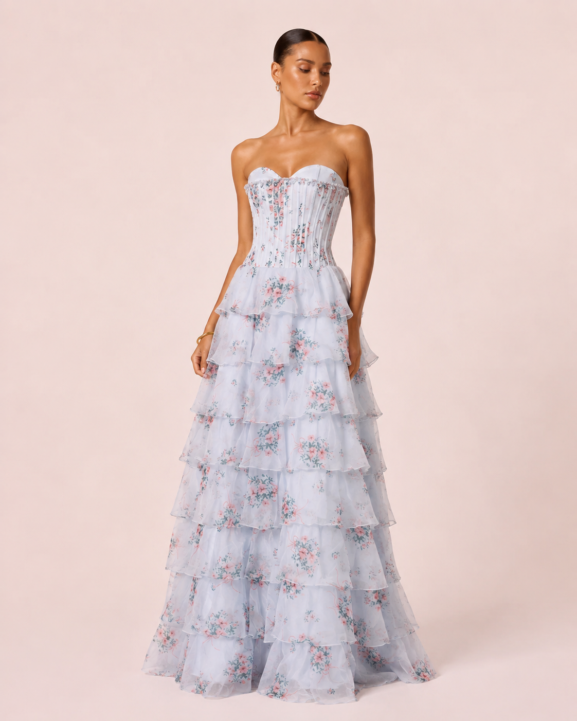 Isis - Robe corset fleurie bleu ciel